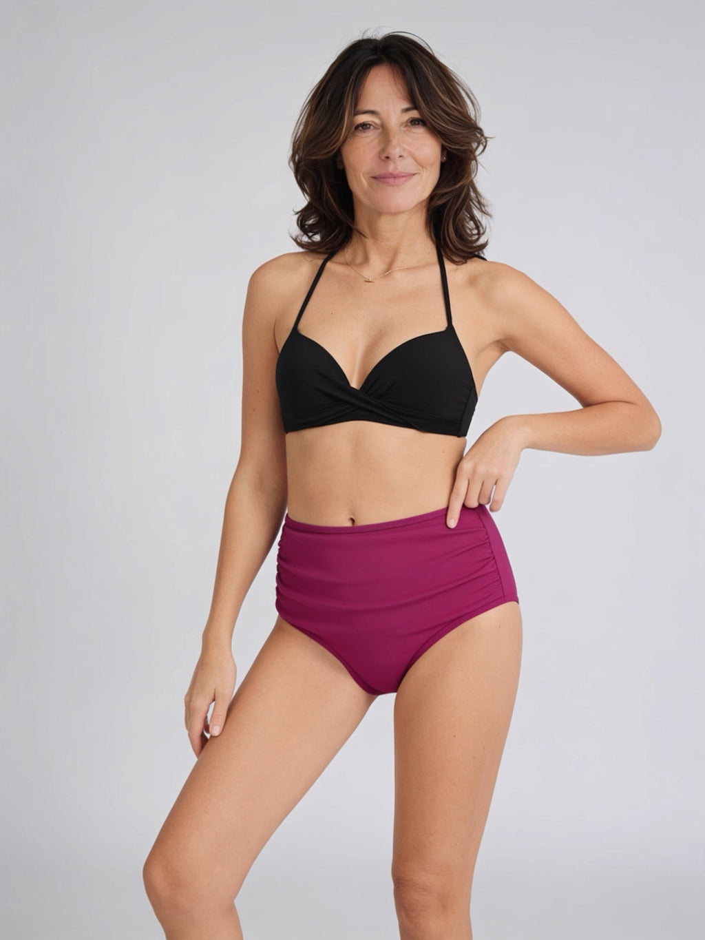 Bas de maillot taille haute drapé absorbant